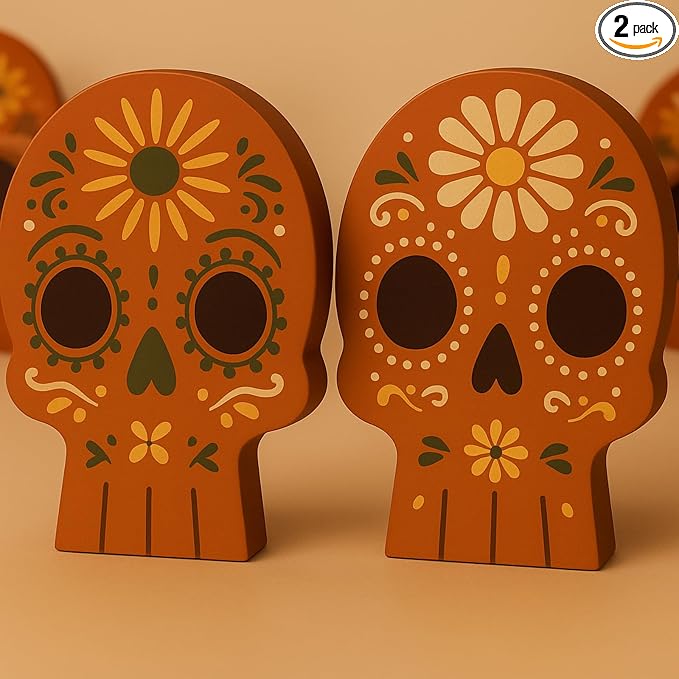Threehoney 2 Pcs Day of The Dead Sugar Skull Table Decorations,Mexican - sugar skull ornament