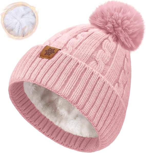 Winter Beanie Hats for Women Pom Pom Wool Cable Knit Thermal Fleece Warm Faux Fur Beanies for Cold Weather - skull jacket