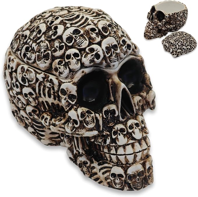 Skull Storage Box, Trinket Box – Hand Painted Gothic Skull Decor with Jewelry Compartment, Resin Skeleton Head Keepsake Container for Rings Keys and Small Treasures, Macabre Home Decor
