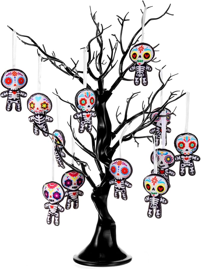 Remagr 24 Pcs Dia De Los Muertos Felt Ornaments, Mexcian Skeleton Halloween Ornaments for Day of The Dead Themed Party School Bags Indoor Outdoor Tree Hanging Decorations (Skull) - sugar skull ornament