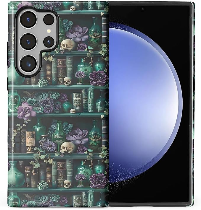 DAIZAG Case for Samsung Galaxy S24 Ultra,Mixed 2 Layer Design Shockproof Soft TPU Ddouble Protection Phone Case for Samsung Galaxy S24 Ultra-Skull Flowers and Books - Skull phone case