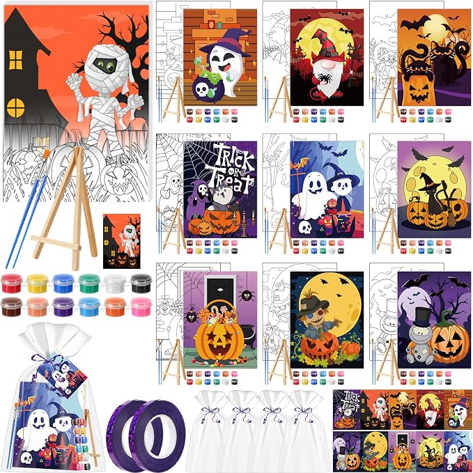 Dispowreath 10 Sets Halloween Canvas Paint Kit 8x10 Pumpkin Pre Drawn Panel - skull painting