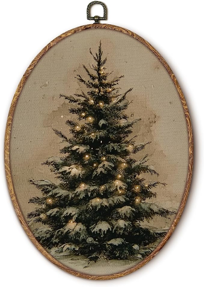 Yorhifa Vintage Christmas Tree Framed Wall Art, Winter Rustic Pine Tree Oval Wall Art, Antique Winter Xmas Oval Walls Decor, Farmhouse Christmas Holiday Canvas Artwork Hanging Decor, 8.5x11.5in - skull wall art