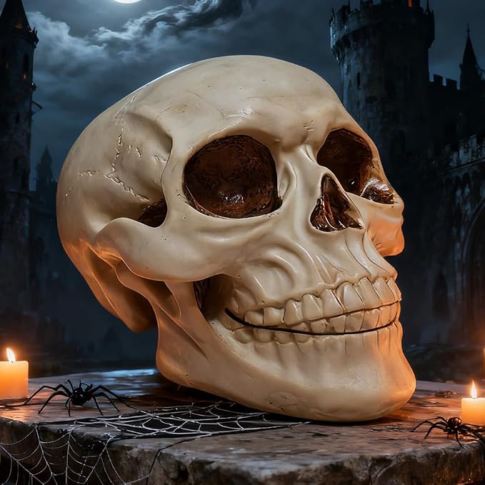 Life Size Skull Head, Human Head Skull, Halloween Skull Statue, Resin Skull Head Model and Skeleton Head for Home Decoration (Halloween Ornaments Clearance-Large Size) - skull figurine
