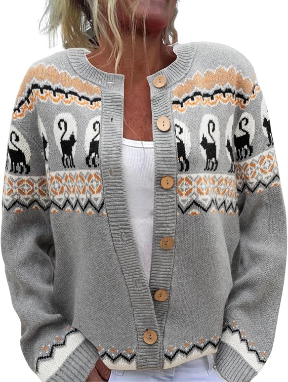 Women's Halloween Thanksgiving Christmas Knit Cardigan Sweater - skull jacket