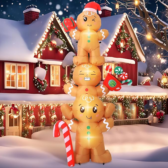 Bencailor Brown Gingerbread Man Inflatable 6.56ft Christmas LED Yard - skull inflatable