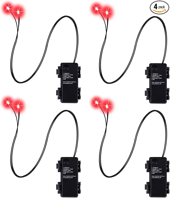 4 Pack Red LED Glowing Eyes with Timer for Halloween Props
