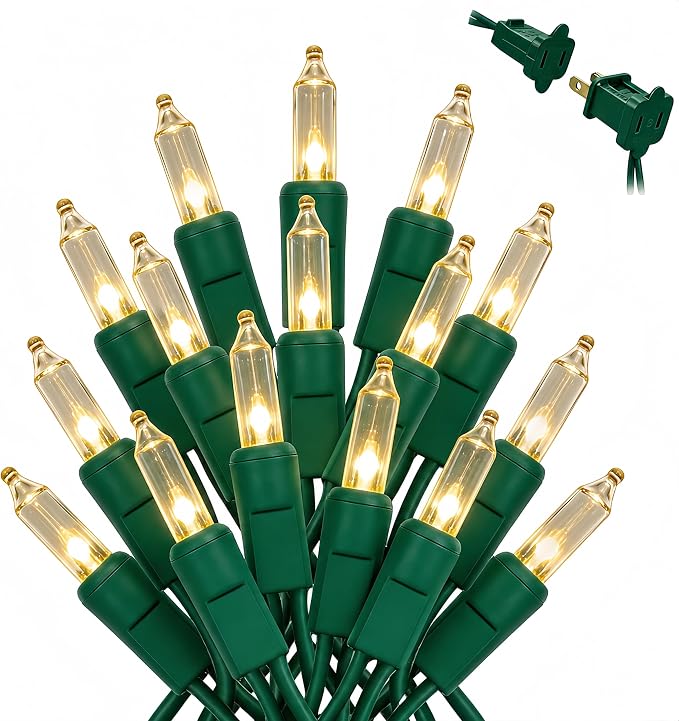 Christmas Lights Clear White 100 Count Incandescent String Light UL Certified Connectable 21feet Christmas Tree Lights for Indoor Outdoor Wedding Christmas Decorations Valentines Day Decor Green Wire - string light