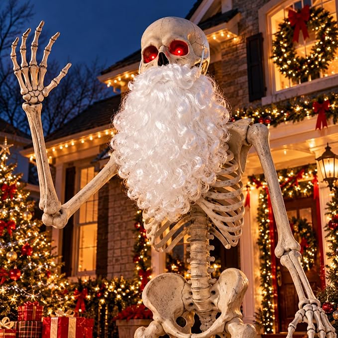 Giegxin 12 ft Skeleton Santa Beard Christmas Costume Accessories - skeleton