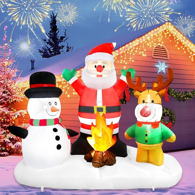 5Ft Christmas Inflatable Santa Claus Snowman Reindeer Campfire Inflatable Christmas Blows up Yard Decoration with Built in LED Lights for Indoor,Holiday,Lawn,Yard - skull inflatable