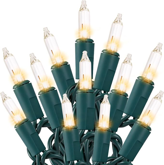 Meteds Christmas Lights 50 Count Clear Mini Lights Green Wire UL Certified Connectable Warm White String Lights for Christmas Decor (50 Count 13FT) - string light
