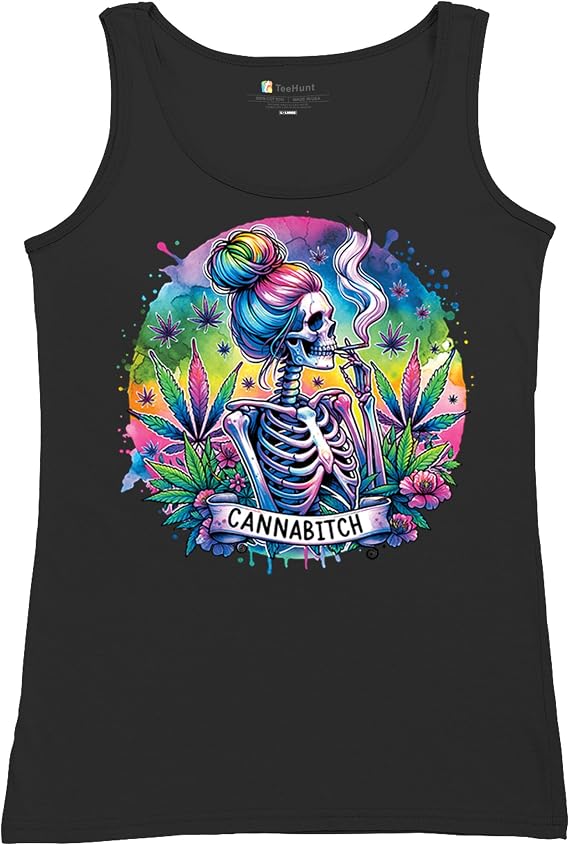 Tee Hunt Cannabitch Women's Graphic T-Shirts and Tank Tops - skull tank tops