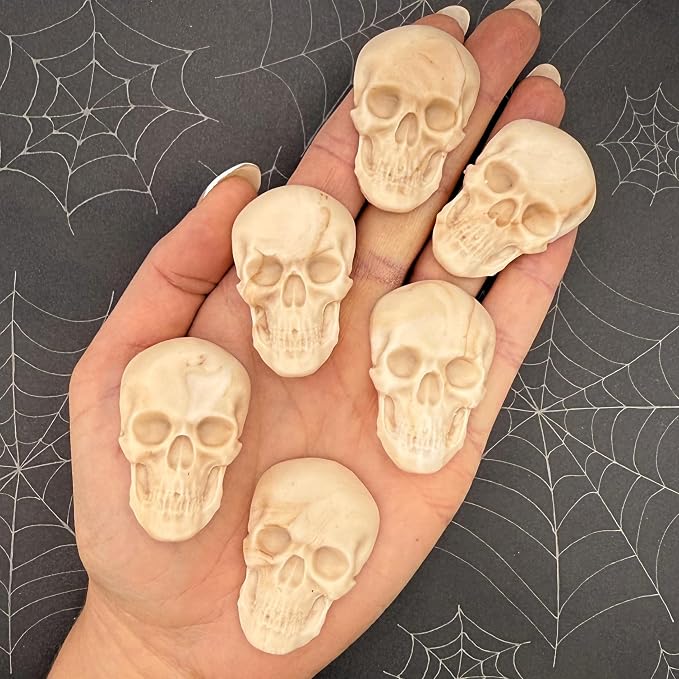 6 Dye‑Free Skull Sugar Shapes, Natural, Artificial Dye Free, Vegan Gluten‑Free Dairy‑Free, Halloween Cake and Cupcake Decorations (6) - sugar skull ornament