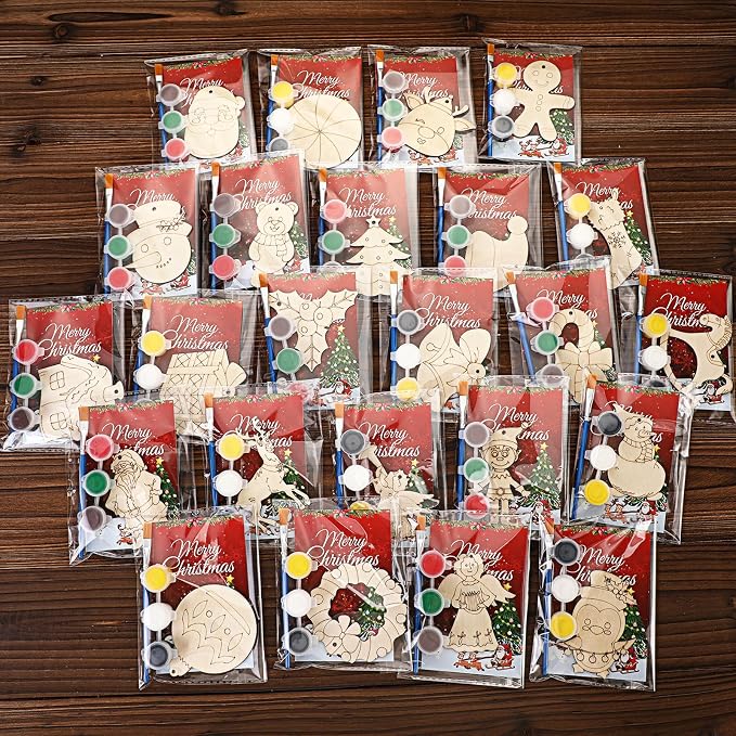 Saypacck 24 Pcs Christmas Party Favors Wooden Paint Craft Kits - skull painting