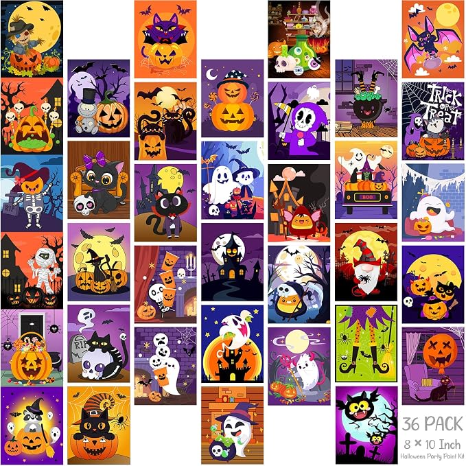 Harloon Funny Halloween 36 Pcs 8 x 10 Inch Pre Drawn Canvas