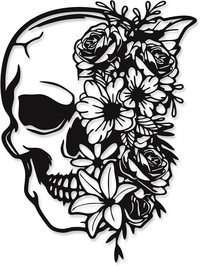 Rajukit Skull Wall Decor with Floral, Gothic - skull wall art