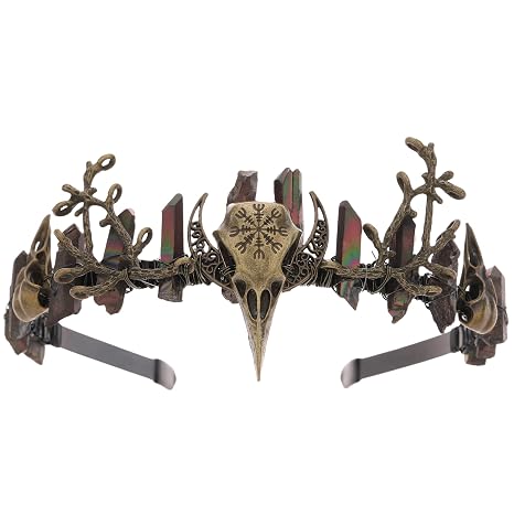 Black Crystal Crow Skull Crown - Bronze Gothic Headband - skull headband