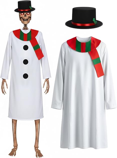 Cozypower 12 ft Skeleton Outfit Accessories Skeleton Snowman Suit and Hat Set 12ft Christmas Skeletons Costume Set for Holiday Outdoor Giant Sized Skull Decor - skeleton