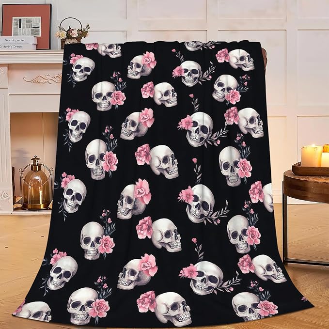 Gothic Skull Throw Blanket – Soft Plush Fleece Bedding Skeleton Blankets- Cozy Skull Stuff Gifts for Women Girls Kids Adults 40″X50″