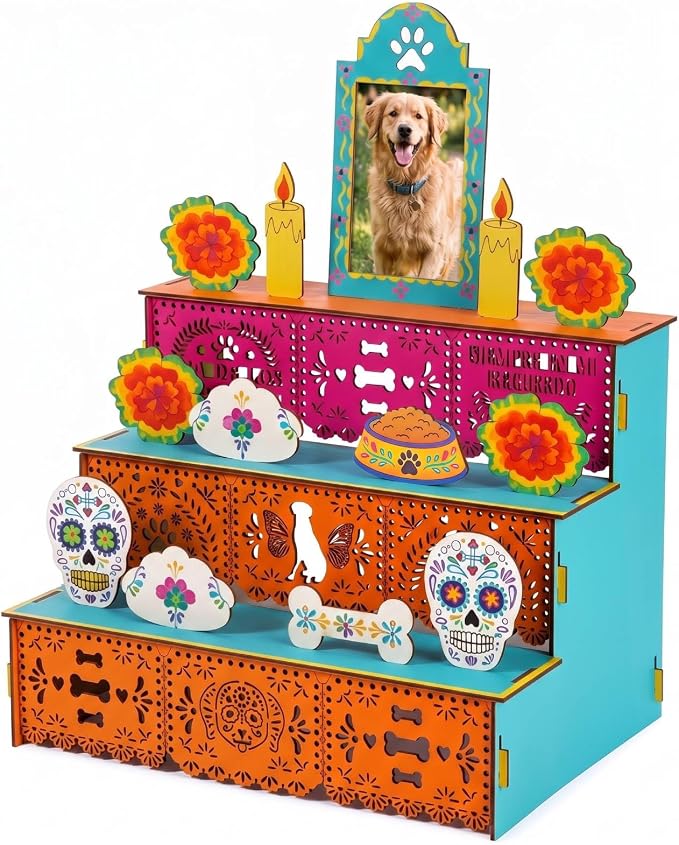 Pinkunn Dia De Los Muertos Altar Dog Day of The Dead Ofrenda Decorations - skull painting