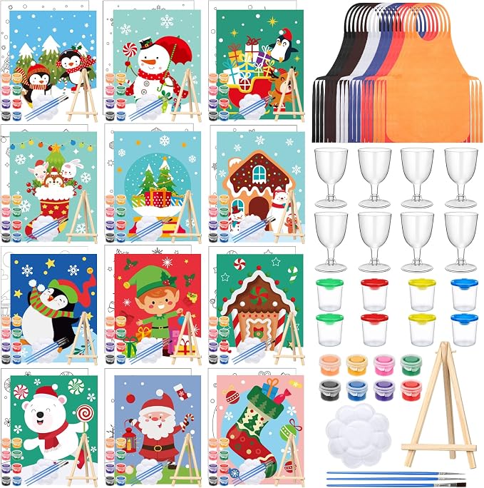 Sherr 96 Pcs 12 Set Pre Drawn Canvas Painting Kits, Christmas - skull painting