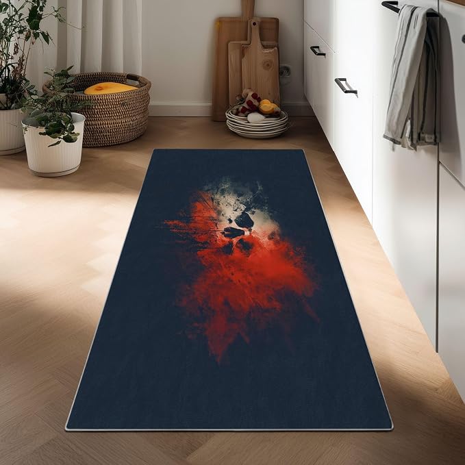 Dark Style Runner Hallway Rug 2 ft x 5 ft Kitchen Carpet, Abstract Mystical Skull Smoke Non-Slip Runner Rugs, Resistant Washable Floor Mat for Kitchen Supplies Dining Room and Entryway - skull carpet