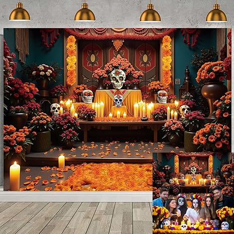 Dia de Los Muertos Backdrop Skull Marigold Day of The Dead Mexican Backdrop - skull sticker