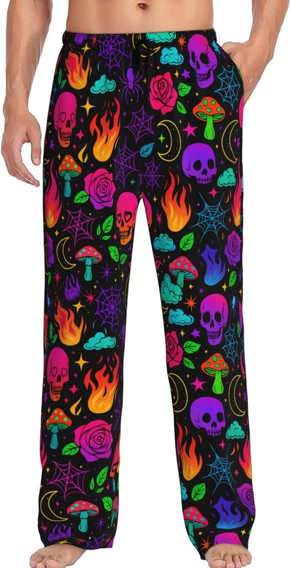 Men's Pajama Pants Pjs Bottoms With Pockets Sleep Lounge Pants For Men - skull pajamas