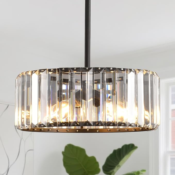 Black Crystal Chandelier Industrial Pendant Light 11.81 inch Modern Vintage Semi Flush Mount Ceiling Light Fixture for Kitchen Island Living Room Dining Room Bedroom - skull lamp