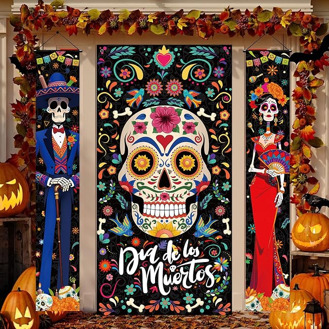 Sugar Skull Day of Dead Porch Set 3pcs - skull door mat