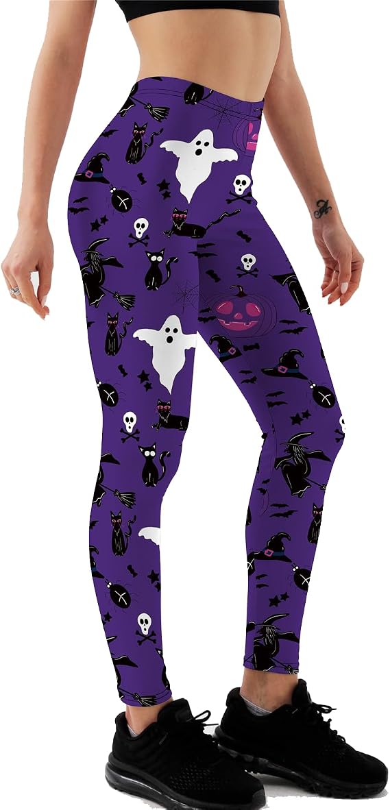 Halloween High-Waisted Yoga Pants Elastic Close-Fitting Women's Leggings with Ghost Pumpkin Patterns - skull leggings
