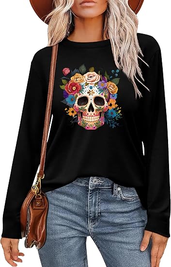Dia De Los Muertos Shirt Women Day of The Dead Tshirts Sugar Skull Tees - skull tshirt