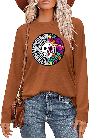 Dia De Los Muertos Shirt Women Day of The Dead Tshirts Sugar Skull Tees - skull leggings