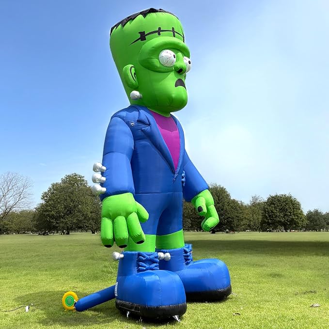 26' Giant Halloween Inflatable Frankenstein with Powerful Blower, Blow Up Holiday Decor for Outdoor Yard Lawn Halloween Party (Without LED Lights) - skull inflatable