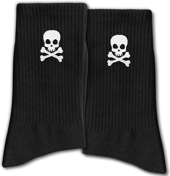 FujLoy Funny Ship's Socks - Black Crew Socks for Men, Women - Gifts for Him or Her - sugar skull costume