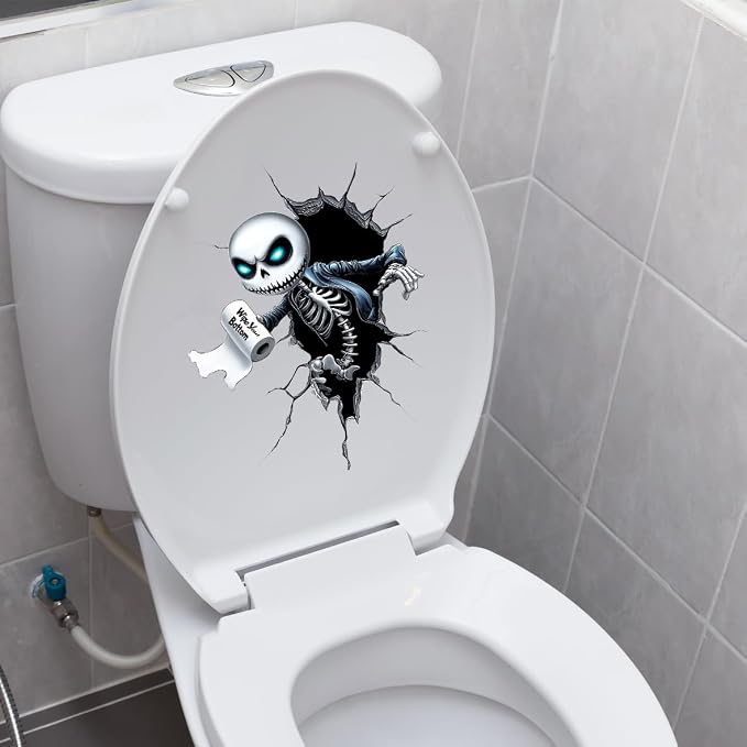 Funny Crack Skull Toilet Decal Self-Adhesive Halloween Decoration Skeleton Toilet Seat Cover Decal Wall Sticker Waterproof Horror Sticker for Washroom Decor (Horror Skull) - skull toilet paper