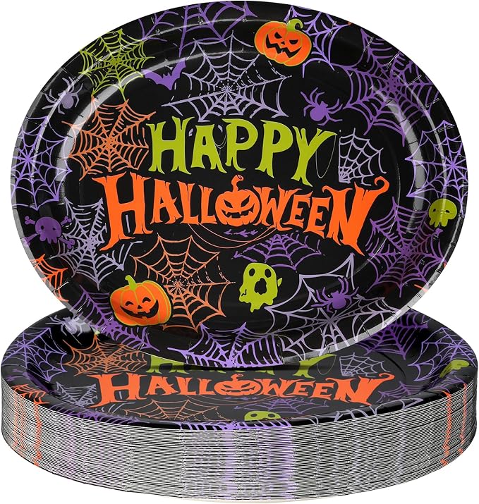 50Pcs 10x12inch Large Happy Halloween Oval Paper Plates - skull plate