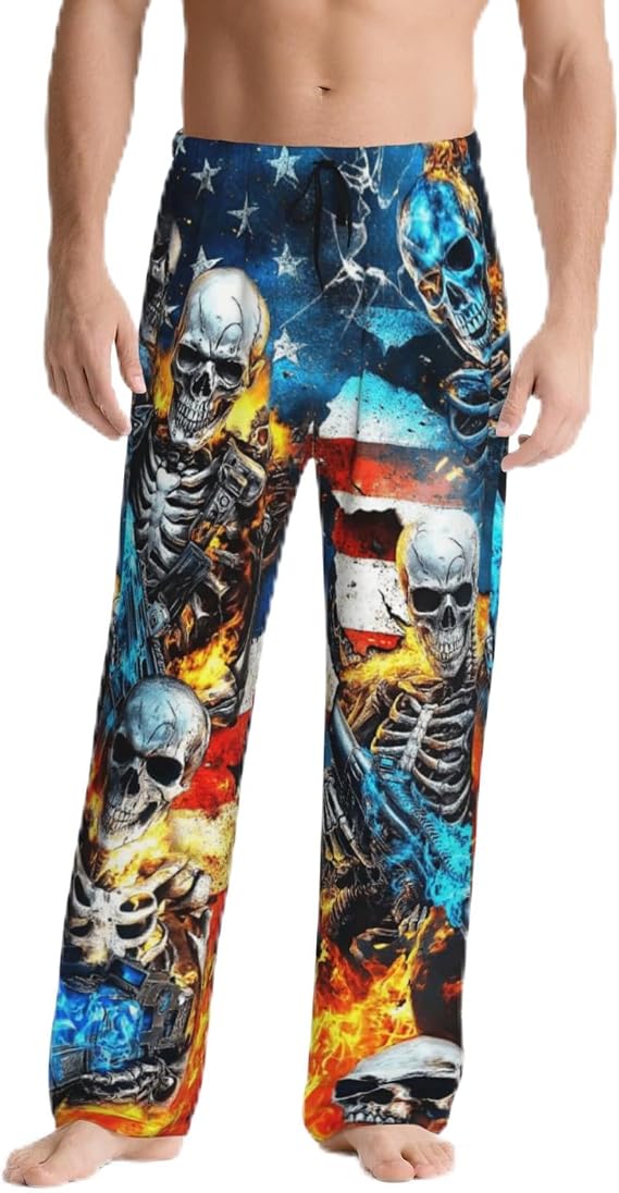 Mens Pajama Pants Sleepwear Ultra Lightweight Soft Pjs Bottoms Sleep Lounge Long Pant with Drawstring Pockets - skull pajamas