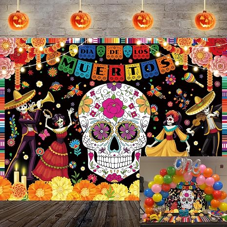 Day of The Dead Backdrop 8x6ft Dia De Los Muertos Photography Background - skull sticker