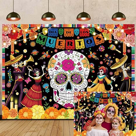 Day of The Dead Backdrop 7x5ft Dia De Los Muertos Photography Background - skull sticker