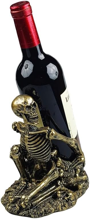Gothic Skull Decorated Wine Bottle Rack, Halloween countertop Small Wine Rack, Room Emotional Decoration (Bronze) - skull bottle