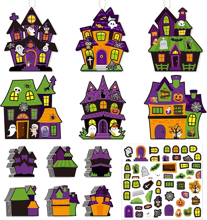 24 Packs Halloween Stickers Craft Kits DIY Halloween Haunted House Stickers - skull sticker