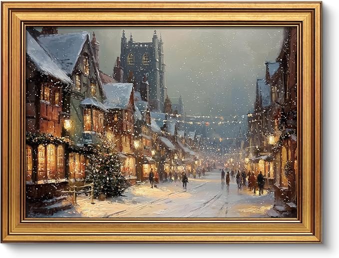 VIYYIEA Vintage Gold Framed Wall Art, Christmas Canvas Paint, 12x16 IN - skull painting