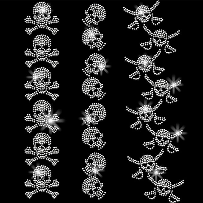 SUPERDANT Skull Stripes Crystal Rhinestone Decals Skull Rhinestone Transfers Patches Halloween Iron on Applique Diamond Heat Transfer Sticker for Halloween Clothing Decoration - skull sticker