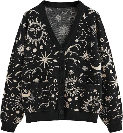 BEAUDRM Women's Plus Size Boho Fall Cardigan Bandana Button Up Sweater - skull jacket