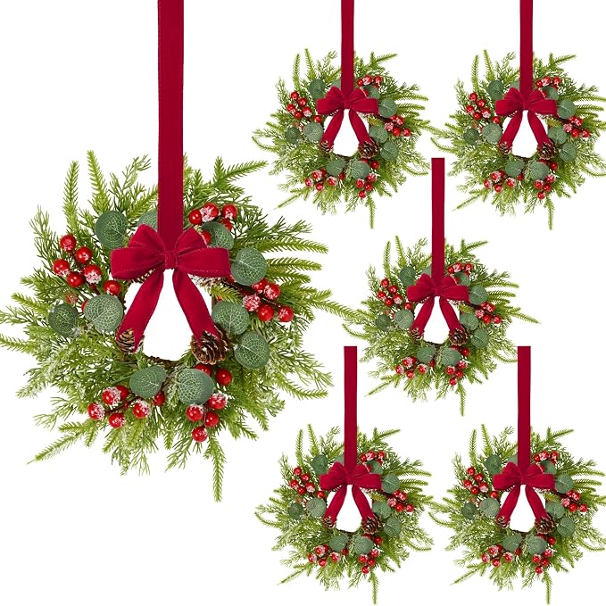 Waipfaru 6 Pcs Small Christmas Wreath, Mini Wreaths for Cabinets - skull wreath