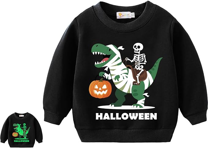 Tkria Kids Halloween Sweatshirts Pumpkin Skeleton Pullover Boys Monster Truck Trick or Treat Toddler Tops Halloween Outfits - skull sweatshirts