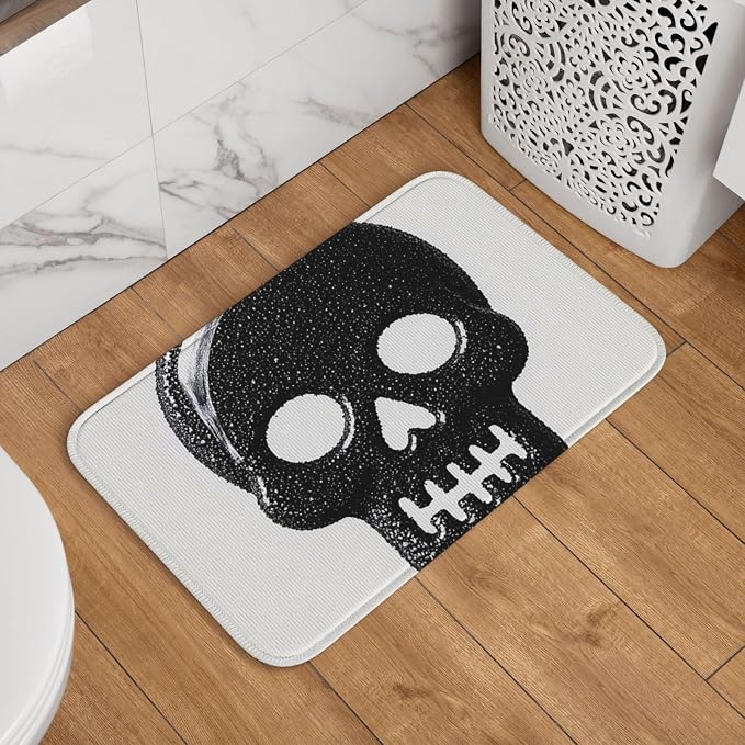 Doormat Welcome Door Mat 16 X 24 Inch Non-Slip Absorbent Bath Rug Soft Washable Floor Mat Black Sugar Skull Carpet for Stylish Kitchen Bedroom Bathroom Decor - skull floor mat