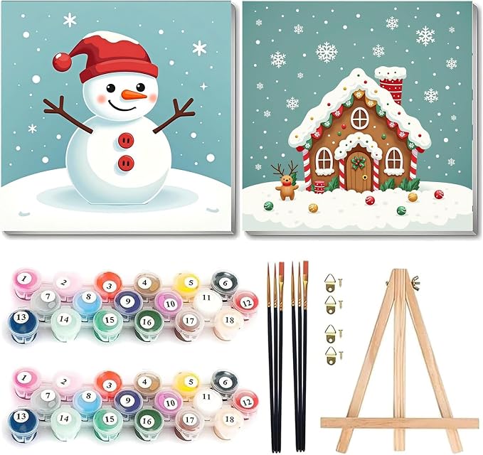 cviokrdu 2 Pack Christmas Paint by Numbers Kit for Kids with Frame 8x8 inch - skull painting