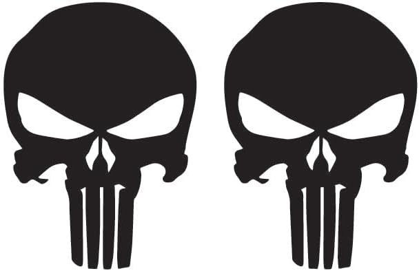 LEENAE Punsher Skull Decal Vinyl Sticker for Car Truck Helmet Decal Van Windows Laptop Sticker, Black Skull Bumper Sticker (2 Pack) | Black | 3" - skull sticker